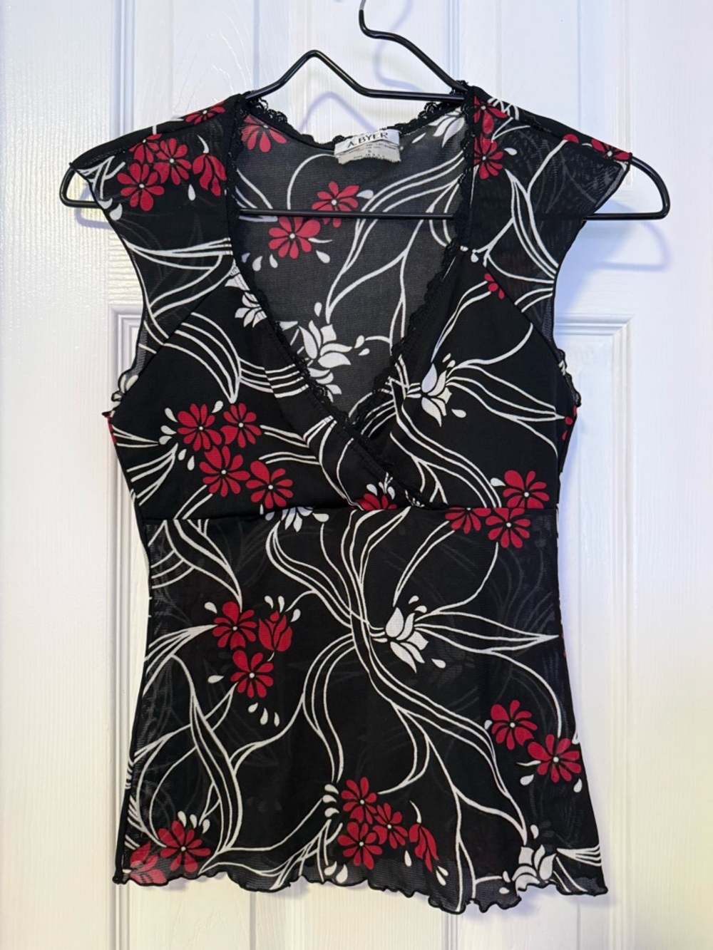 Vintage floral mesh top